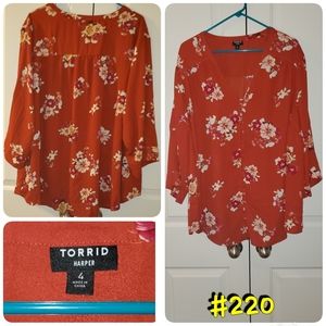 Red shirt with white and yellow floral sz 4